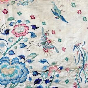 66x59 STUNNING Antique Chinese embroidered wall hanging mural tablecloth  19th century Embroidery dragon turtle butterfly butterflies