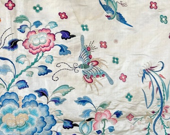 66x59 STUNNING Antique Chinese embroidered wall hanging mural tablecloth  19th century Embroidery dragon turtle butterfly butterflies