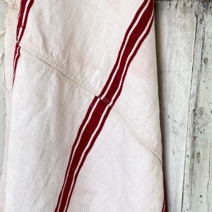 Grain sack Fabric RED stripe WASHED Linen + Cotton upholstery material heavy weight pillows upholstery curtains The Textile Trunk