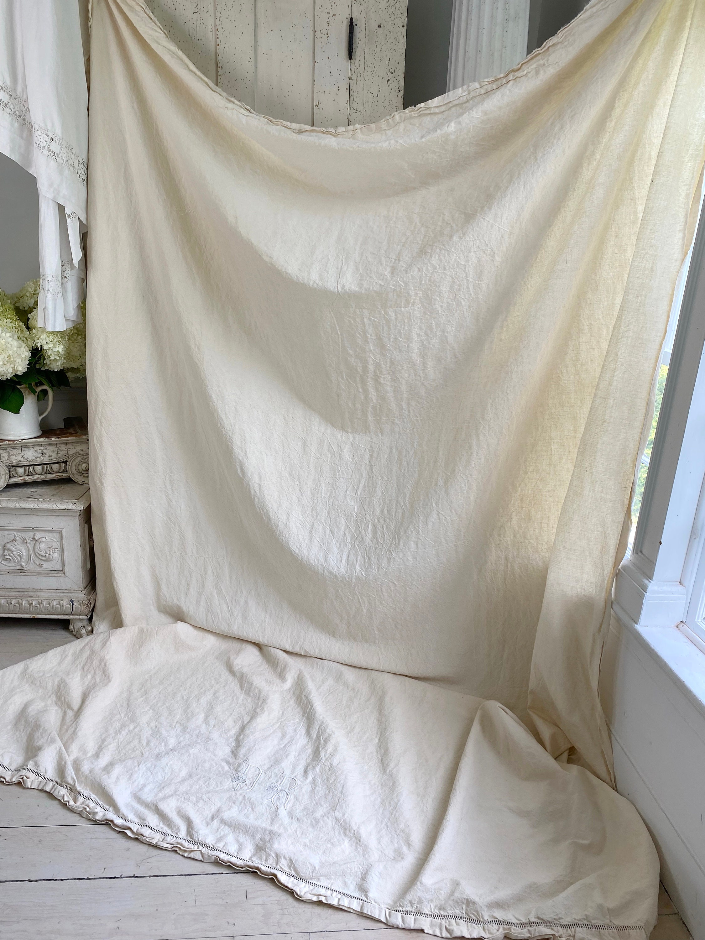 Antique Sheet Linen Cotton Blend DR Monogram Heavy Canvas
