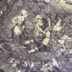 RARE Antique French Toile de Normandy Alsace ? Purple quilt quilted 18th early 19th century fabric material The Textile Trunk eco-friendly