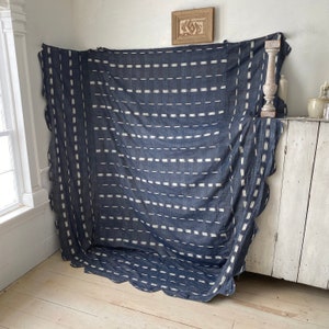 1700&#39;s French bed cover daybed coverlet Ikat Antique French fabric blue Indigo bedding textile textiles from France Coastal home  boho