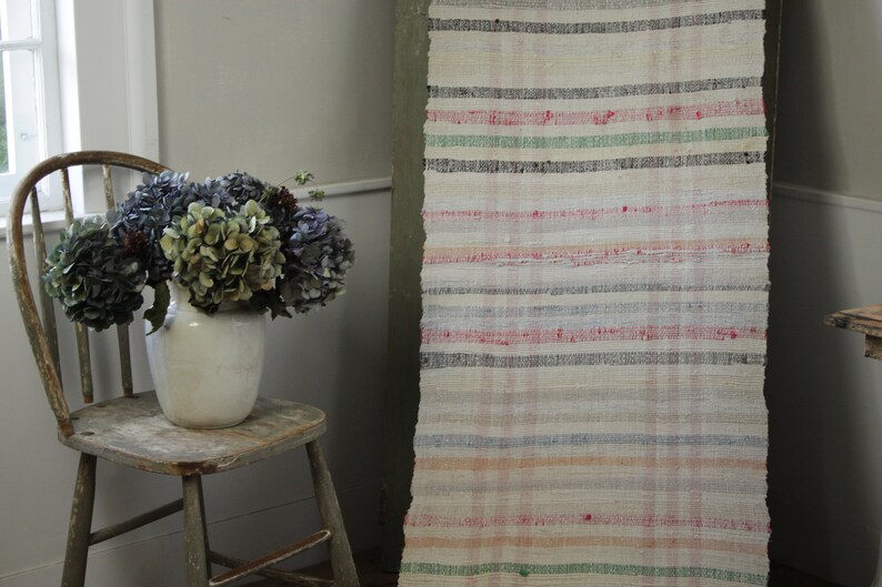 Vintage Rag Rug Stair Runner 139.5 Inches Long Hand Loomed Etsy