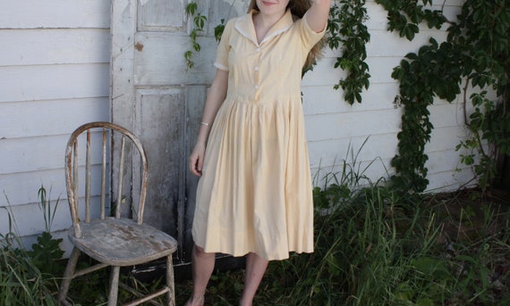 1940's Dress Yellow and White Plaid Cotton French - Etsy