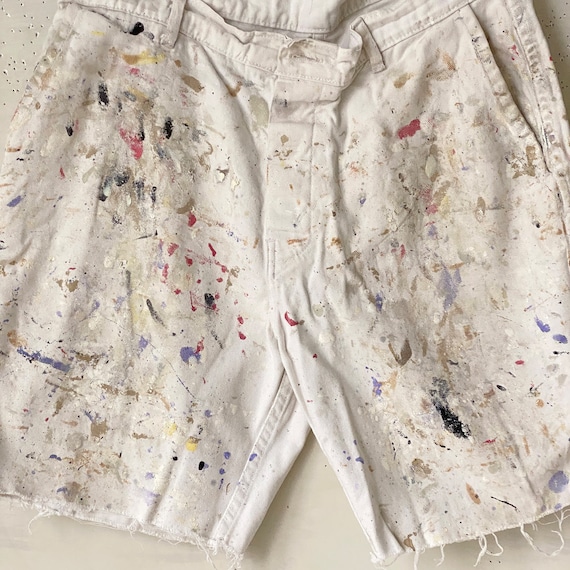 【DISCERNMENT】Scotch l Nylon Bermuda Pants 1960's 35 Inch Waist WHITE Cotton Denim Shorts Timeworn