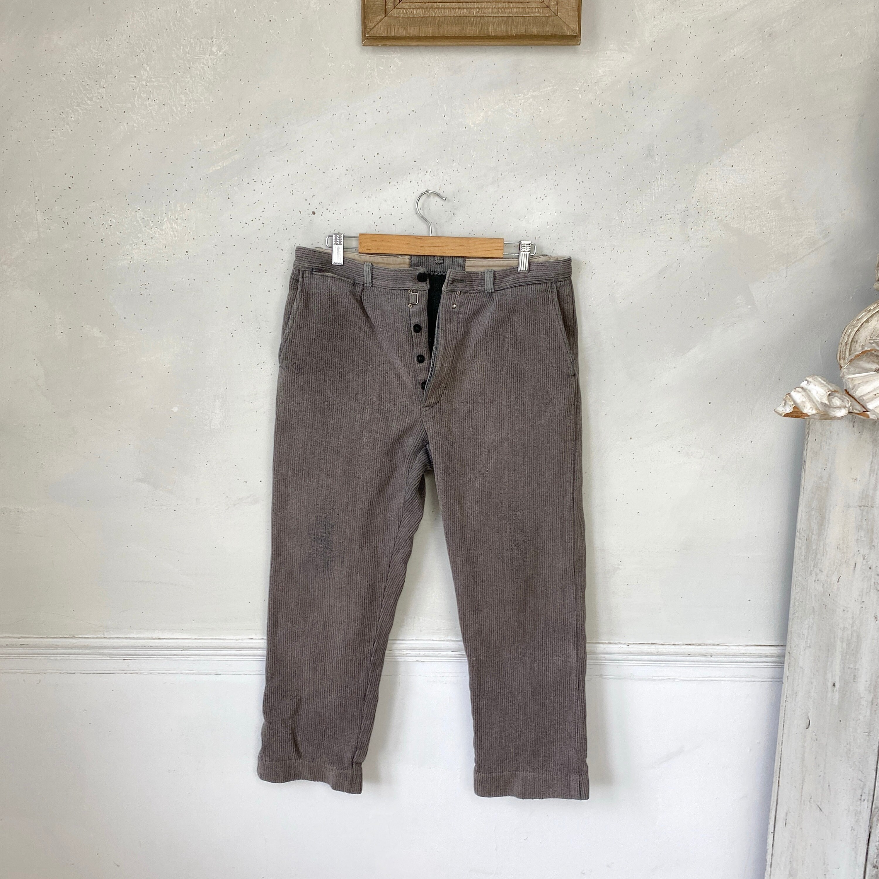 パンツ ~20s EURO French Antique Work Pants 20's】French Vintage Black Wool Striped Work Pants 