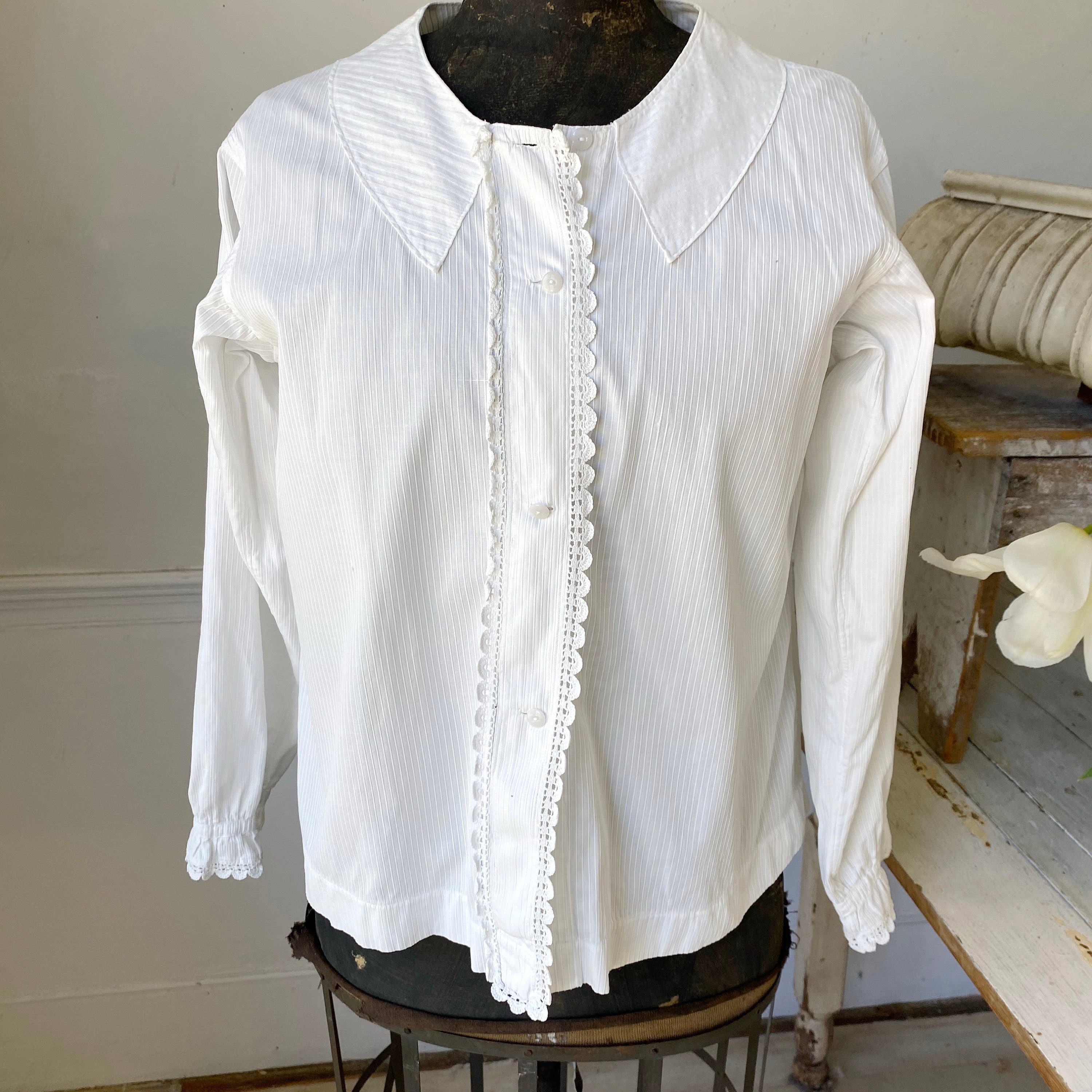 Vintage White Blouse French Cotton Crisp With Lace Detail - Etsy