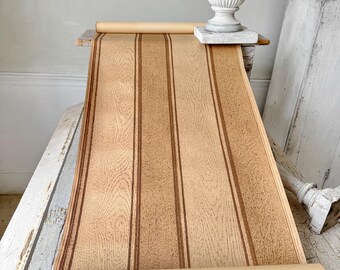 7 m französische Holz-Tapetenrolle c1930 gelb braune Holzmaserung Wandkunst Tapete Rustikales Wohndekor Vintage Papier Umweltfreundlich