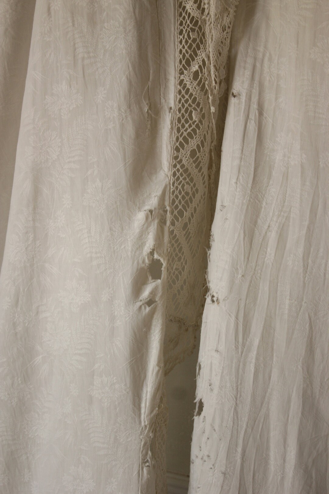 Pair Shabby Chic White Curtains French Lace and Silk Cotton Etsy