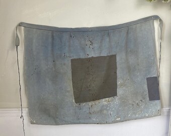 TIMEWORN distressed aged previously loved Blue Chambray Linen Cotton Indigo Apron with Pockets French Cotton