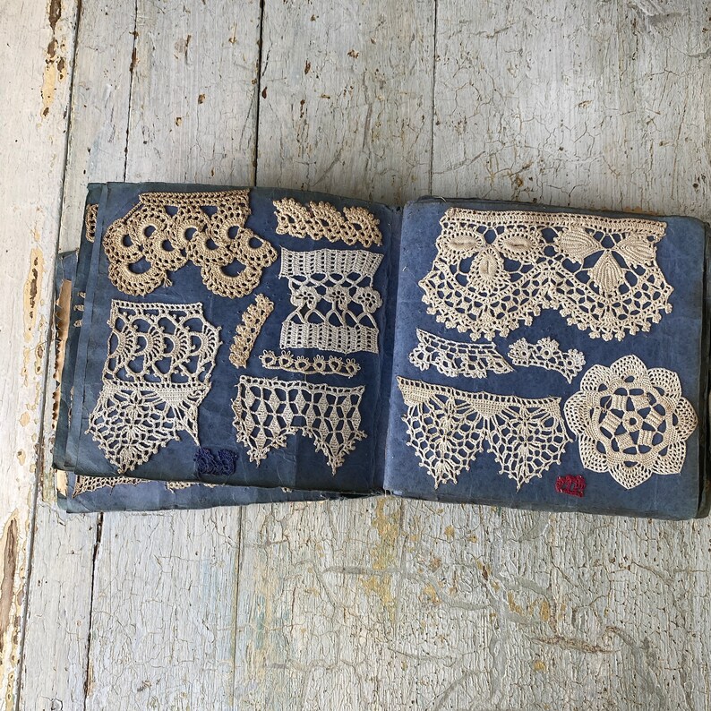 165 piece RARE samples Antique French crochet lace sampler book 1900-1920 blue binder the Textile Trunk image 5