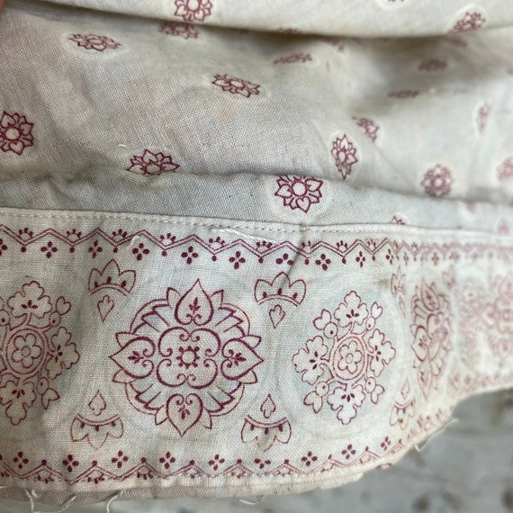 Petticoat RARE French work wear folk skirt vintage clothing printed cotton with border eco-friendly 