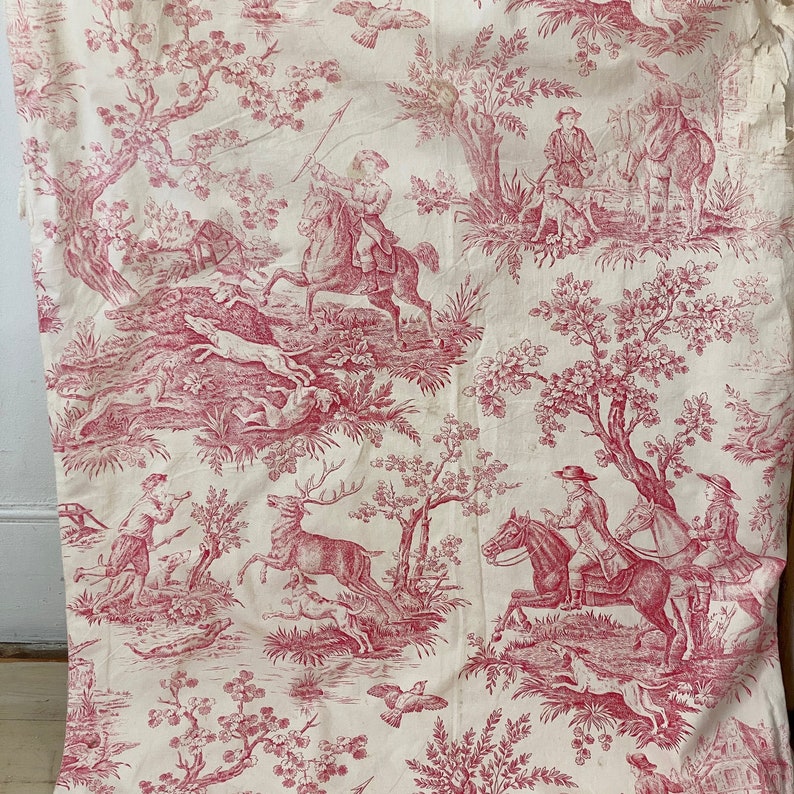 Antique French Toile Fabric Pink Material Cottagecore Etsy