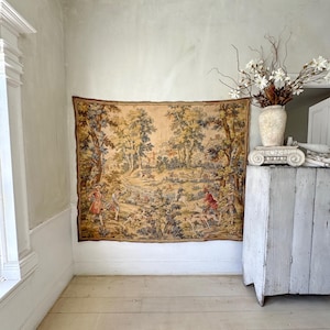 72x60 French Tapestry Wall Hanging Deer Hunt Noblemen Forest Dogs Horses Carriage Verdure Scene Unique Wall Art Handmade