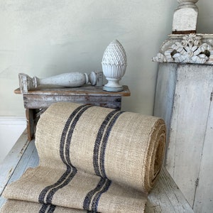 RARE Black Stripe Antique hemp stair table runner by the yard homespun heavy sturdy upholstery fabric textile trunk cottagecore farmhouse image 3