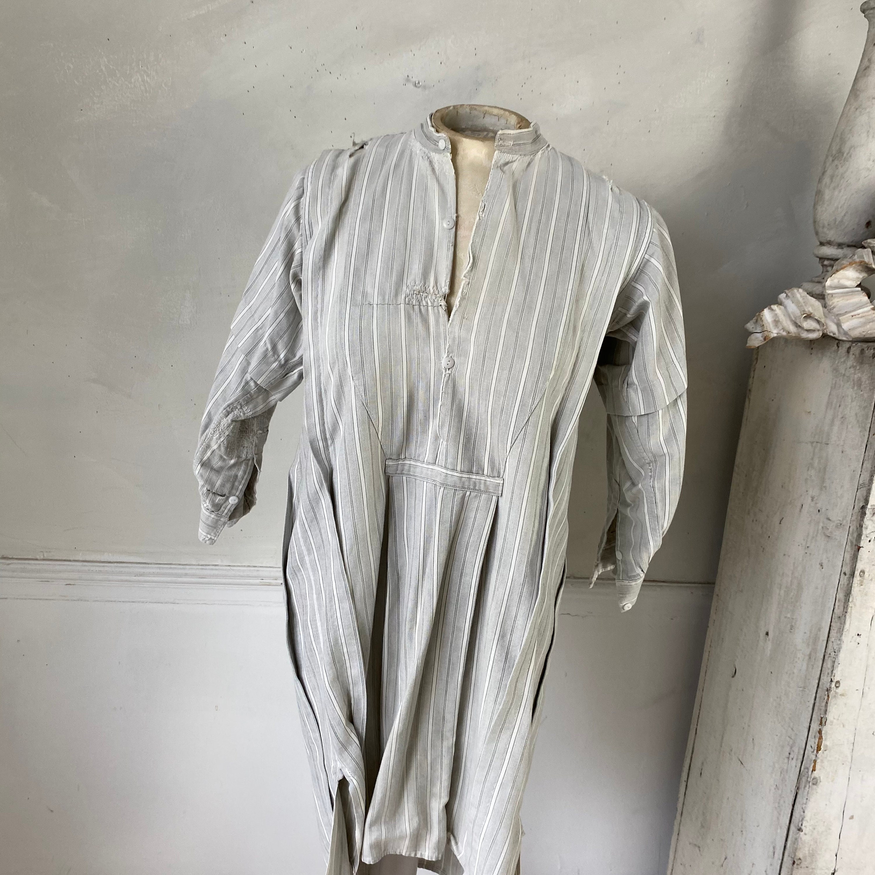ARGUE - 本日のみ値下　COTTON LINEN FRENCH VINTAGE TUNIC Vintage French Chemise Night Shirt Tunic French Linen White