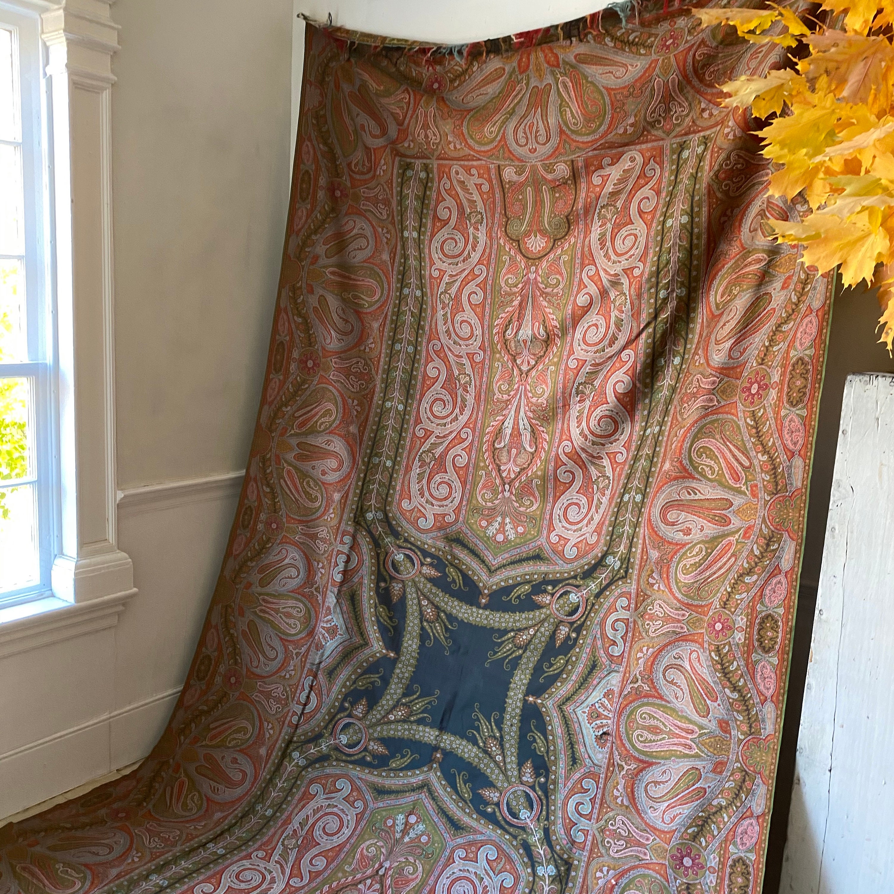 Antique Long Shawl Paisley 1855 World's Fair Stamp !! RARE