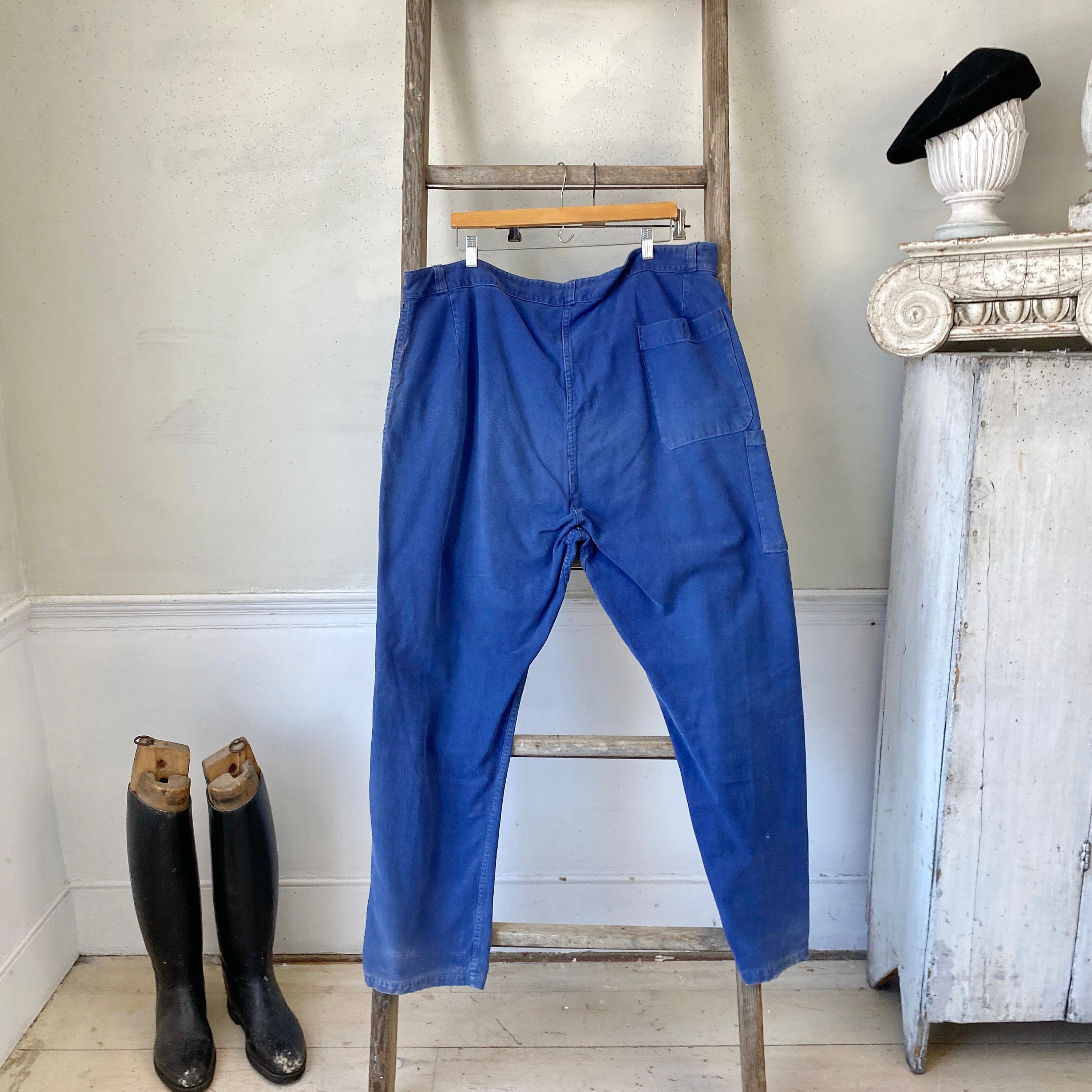 Amazing Blue Moleskin Pants Funky Hipster Button Waist Workwear