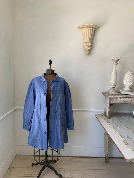 Vintage Jacket French Workwear Faded Antique Blue