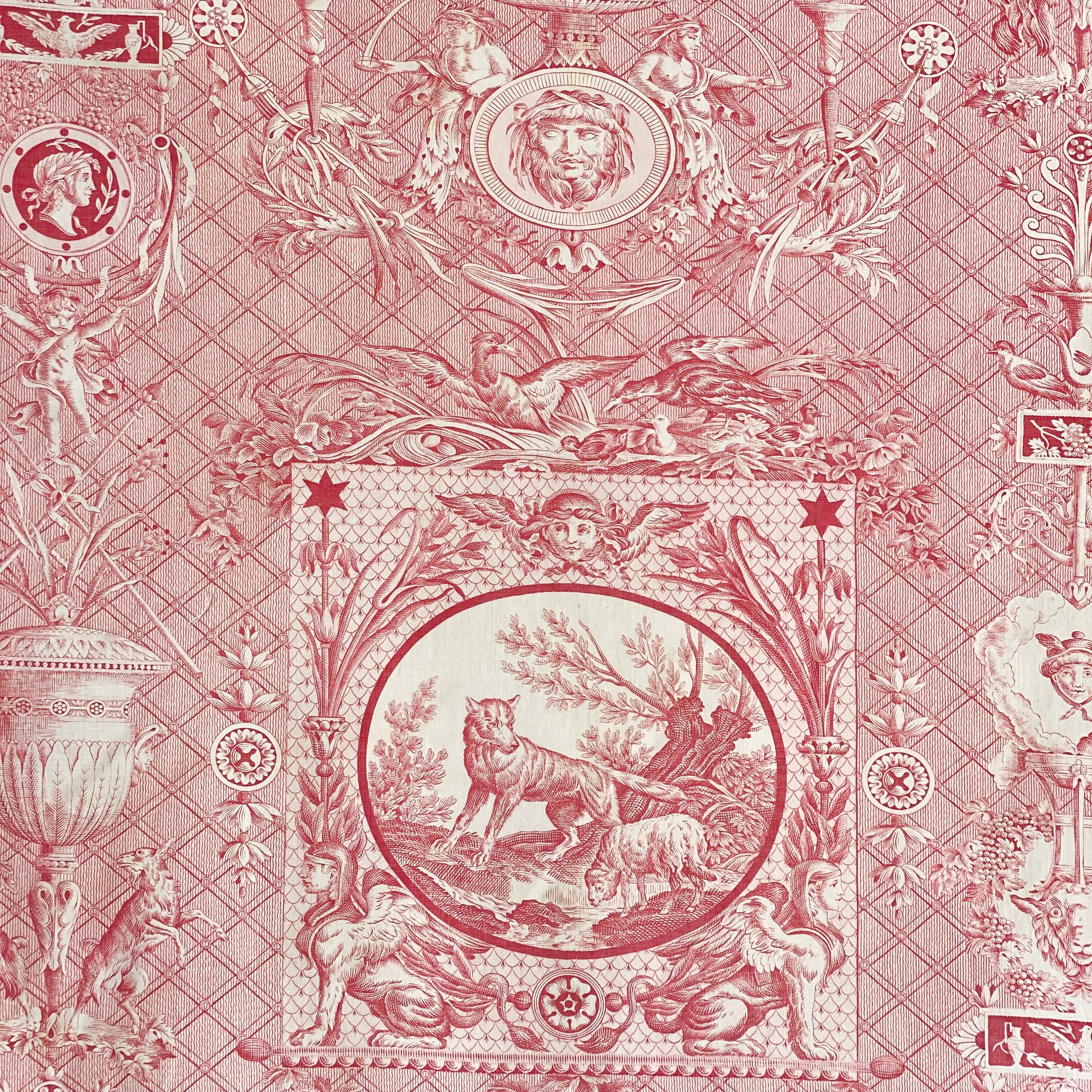 Textiles français Toile de Jouy Fabric (Oberkampf) Soft Rose and Dusty Pink
