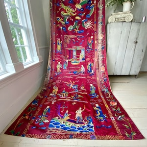 Antique Embroidery Embroidered Chinese Chinoiserie curtain drapeUnique window treatment eco-friendly