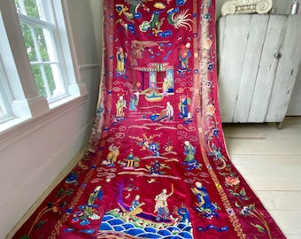 Antique Embroidery Embroidered Chinese Chinoiserie curtain drapeUnique window treatment