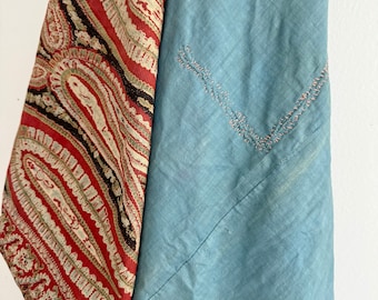 Sciarpa paisley quadrata 80x82 del XIX secolo con retro francese in blu indaco