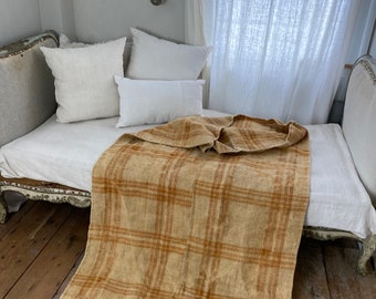 Deep Caramel RARE antique organic hemp linen hand woven homespun NUBBY fabric  mattress cover c1850 Rustic primitive French country