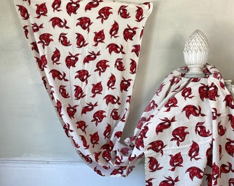 Vintage Conversational fabric bandana red SEARSUCKER cotton for quilting clothing etcUnique window treatment eco-friendly