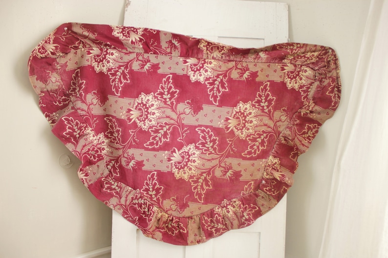 Antique Fabric Ciel de lit textile French valance dark red 1890/'s heavy cotton textile