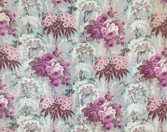 29x35 (2 disponibili) Tessuto Chintz NON UTILIZZATO tessuto francese vintage floreale degli anni '40 SOFT blu NON UTILIZZATO verde acqua turchese floreale cotone di peso medio