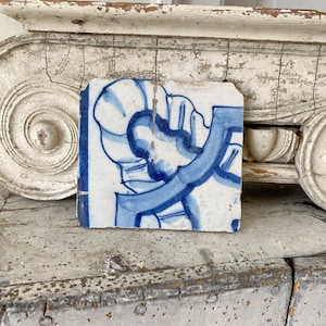 17th century 1600&#39;s Antique blue Portuguese Tile  handmade hand painted  Unique decorative Coastal home  eco-friendly