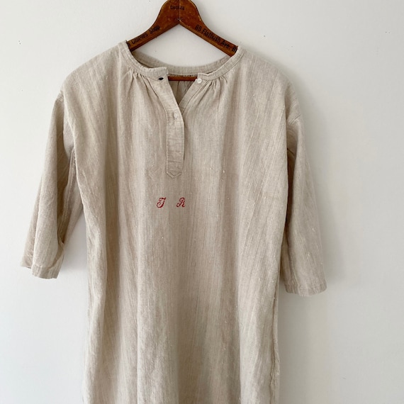 Natural linen chemise shirt French nightgown "JR"… - image 1