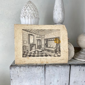 Antique French Paris interior design image for framing 1930&#39;s 30&#39;s Thirties drawing photograph sketch illustration eco-friendly