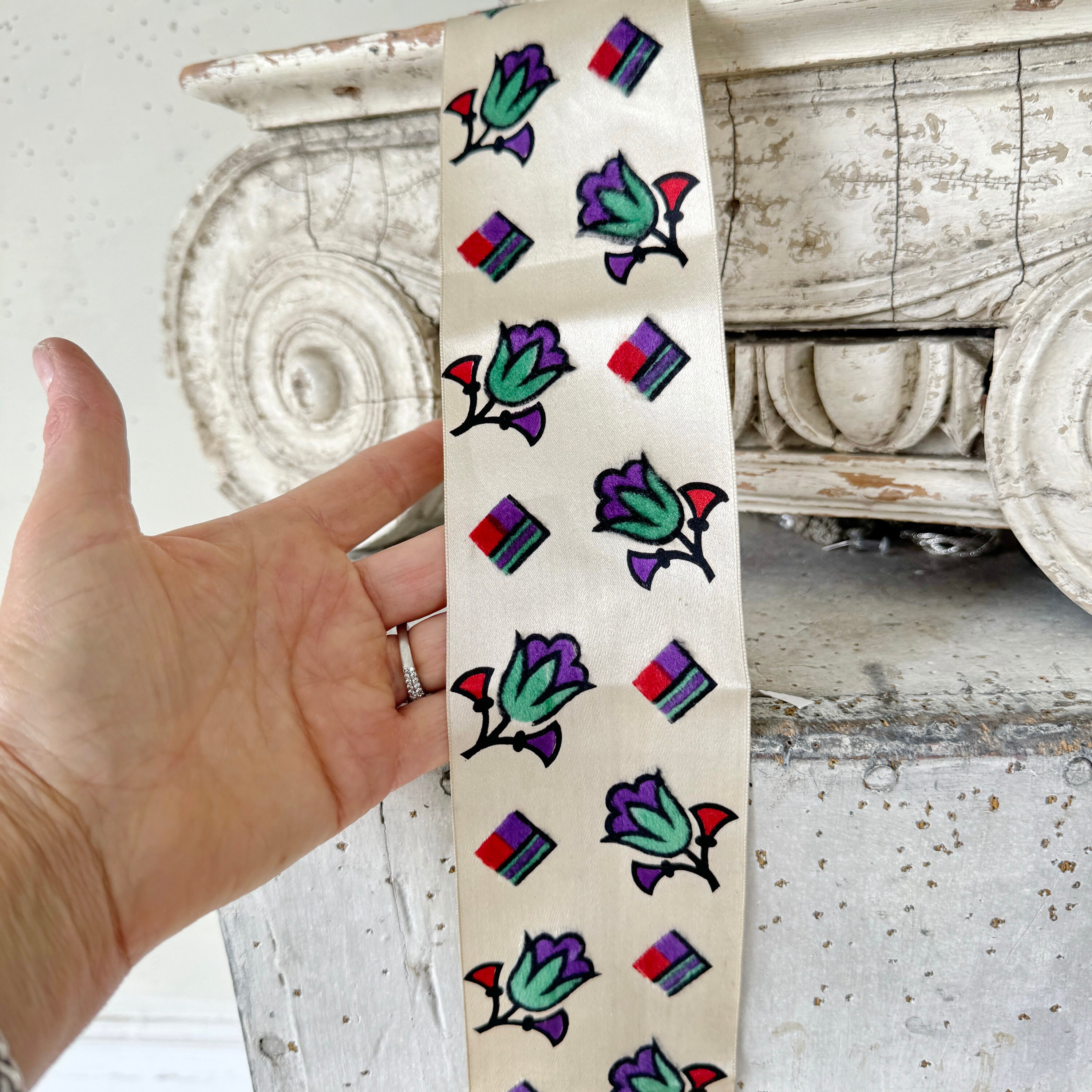 34インチ×3インチ アンティーク 1920年代 フランス製 シルクリボン