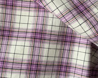 Vintage French purple plaid fabric for light upholstery pillows, bedding cotton