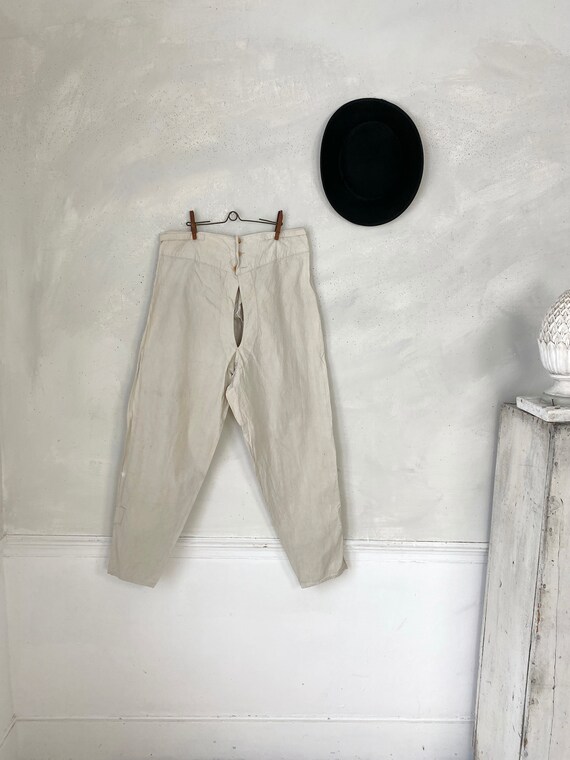 White Linen Cotton Pants Military Work wear Workw… - image 1