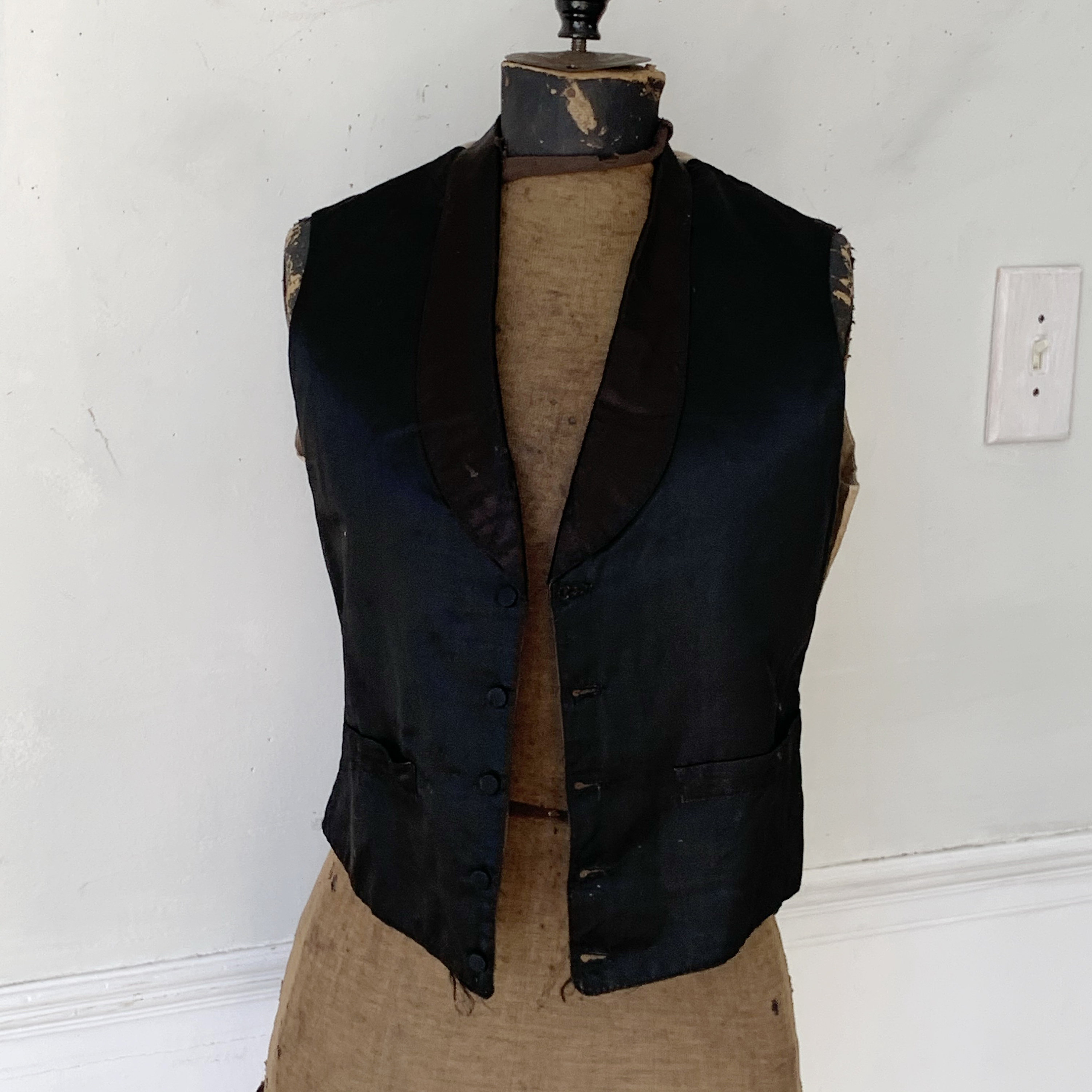 Antique Silk Vest Early 1800's Aged Men's Waistcoat Eco-friendly