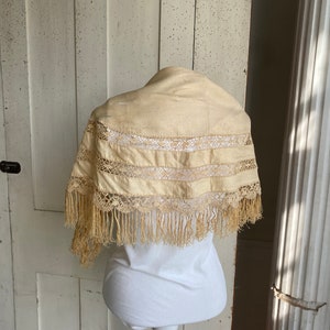 French Edwardian shawl collar with fringe Ecru silk lace trim Boho steampunk eco-friendly