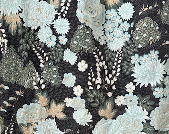 80x25 WOW  black ground Vintage French Floral Curtain Panel Heavy Weight Cotton Shabby Home Decor Cottage Farmhouse Wall Art Textile blue