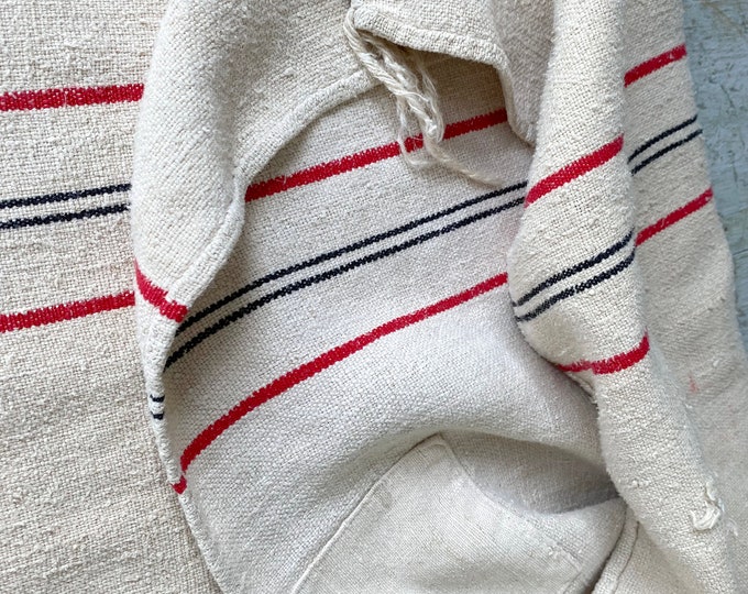 Red and Black Striped Antique Grain Sack Linen Distressed Feed Sack ...