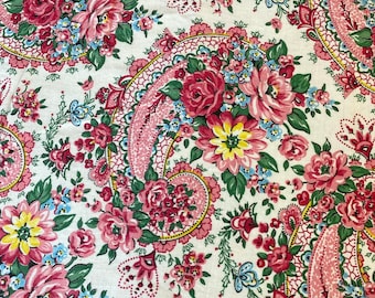 YARDAGE 1930&#39;s Paisley pink fabric material medium to heavy weight rayon material Cottagecore cottage chic The Textiles Trunk eco-friendly