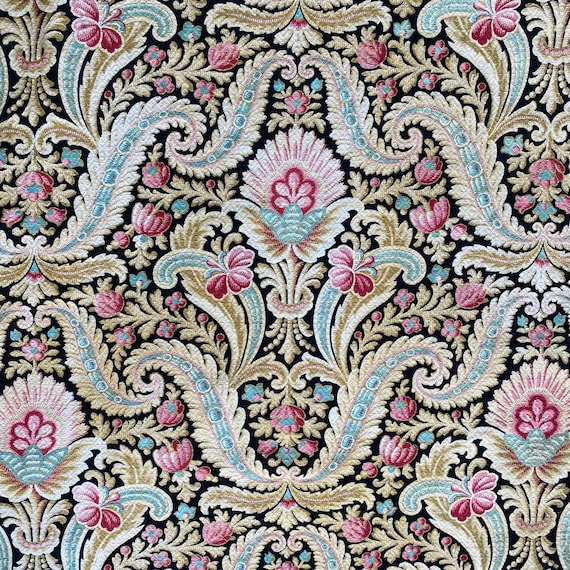 フランスアンティーク 大判 ファブリック 生地 花柄 鳥 はぎれ