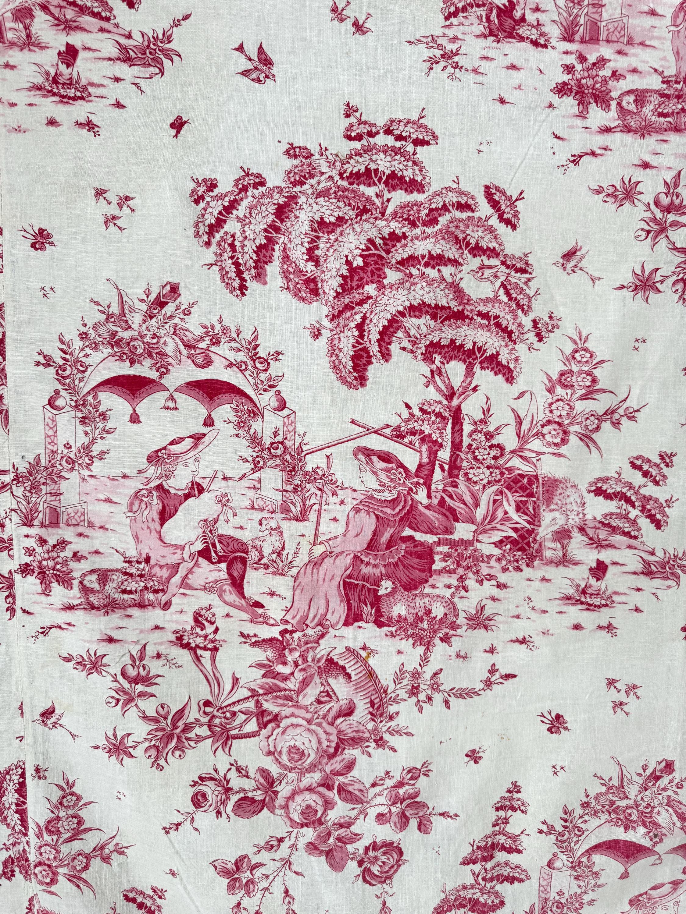 Pinterest Raspberry Toile 53x44 1780 Antique French Toile Fabric Bed Valance Angers Siamoise 18th ...
