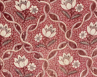 Resist printed Jouy toile hand block printed textile 18th century French Block print Les Nenuphars ( Waterlilies 1798)