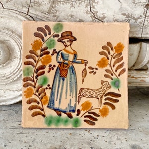 Antique Portuguese Tile 19th century handmade hand painted  Unique decorative eco-friendly