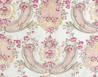 65x47 Vintage 30's French floral faded curtain drape pink yellow cream unique handmade textile Coastal home  eco-friendly