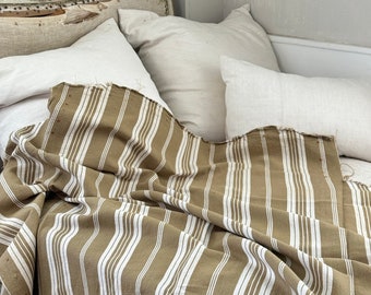 76x53 Antique French ticking khaki brown  material Upholstery fabric The Textile Trunk eco-friendly