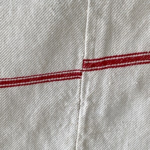 Grain sack Fabric RED stripe WASHED Linen + Cotton upholstery material heavy weight pillows upholstery curtains The Textile Trunk