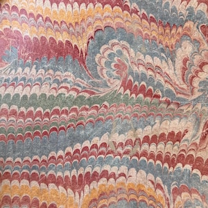 8 x 6.25 Antique French Marbled Paper ~ Hand-Marbled Unique Art Paper c1800s ~ Collectible Antique Paper for Framing Display marbleized